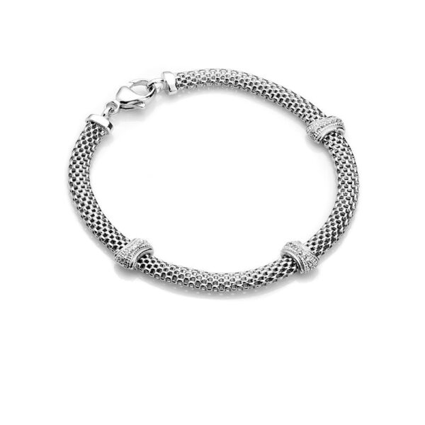 Ava – armbånd i flettet rhodineret sølv med zirkonia sten 18 cm