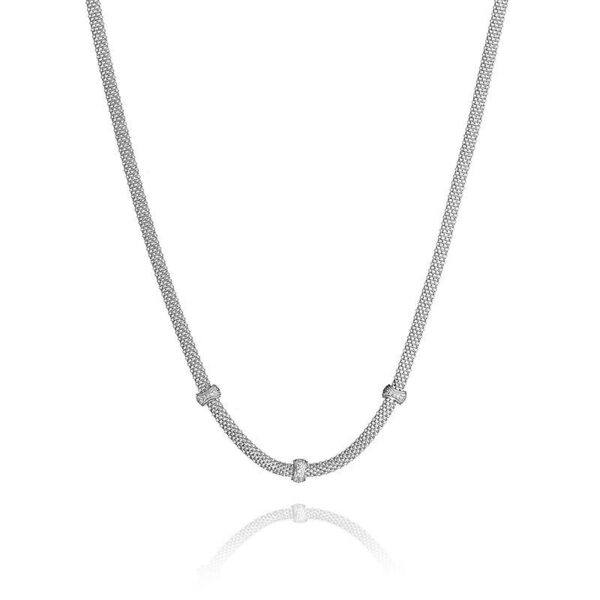 Ava – halskæde i flettet rhodineret sølv med zirkonia sten 45 cm