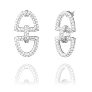 Victor VIP – örhängen fashion design i rhodierat silver med zirkonia stenar 3 cm