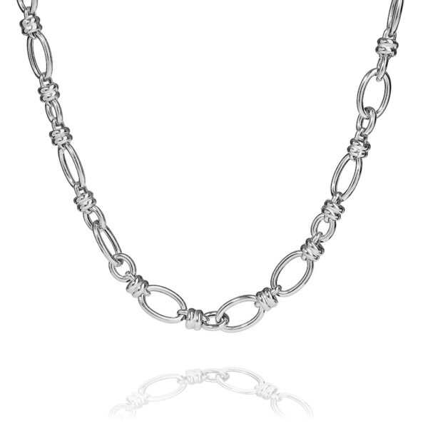 Cocktail – halsband modern design i rhodierat silver 90 cm