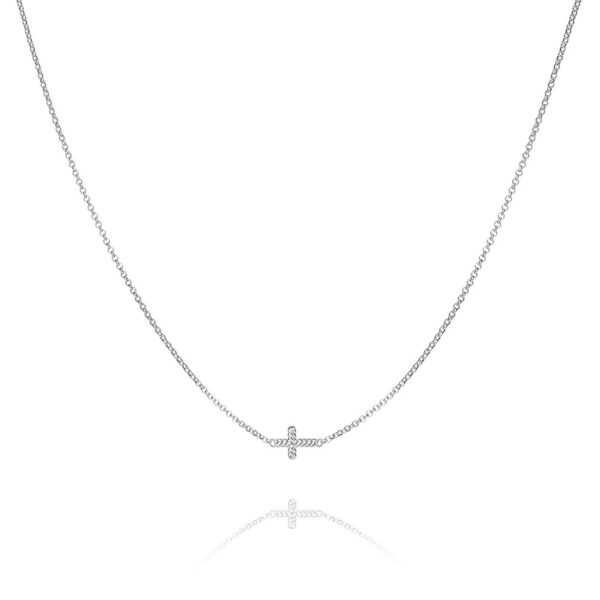 Little Chros – tunn halskedja med kors i rhodierat silver 45 cm