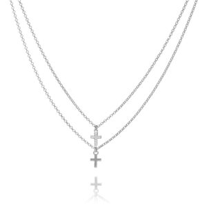 Little Double Chros – halskedjor i rhodierat silver med kors och zirkonia stenar 42-45 cm