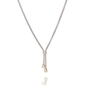 Lucia – Halsband i rhodierat silver med 18 karat roseguld förgyllda droppar 50 cm