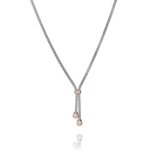 Lucia – halskæde popcorn i rhodineret sølv med 18 karat rosaguld forgyldte zirkonia dråber 50 cm