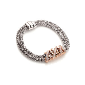 Twisted – armbånd feminint design rhodineret og 18 karat rosaguld forgyldt sølv med zirkonia sten 18 cm