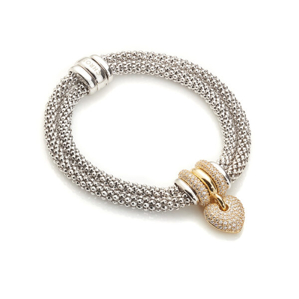 Love Actually – armbånd i rhodineret sølv og forgyldt hjerte med mikroindfattede zirkonia sten 18,5 cm