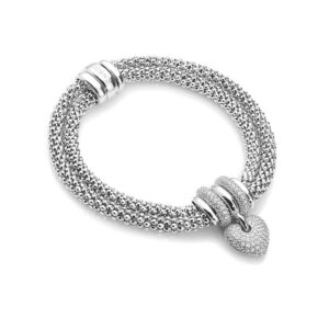 Love Actually – armbånd i rhodineret sølv med hjerte og mikroindfattede zirkon sten 18,5 cm
