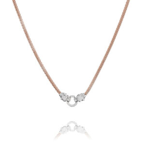 Monaco – halsband i 18 karat roseguld förgyllt silver med zirkonia stenar panterhuvuden 45 cm