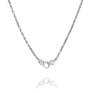 Monaco – halsband i rhodierat silver med panterhuvuden och zirkonia stenar 45 cm