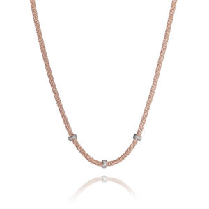 Ava – halsband i flätat 18 karat roseguld förgyllt silver med zirkonia stenar 45 cm