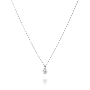 Crowned – tynd halskæde med vedhæng i rhodineret sølv og zirkon sten 45 cm