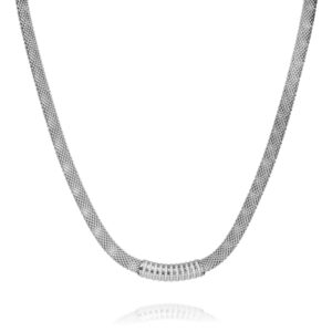 Garbo – exklusivt halsband i flätat rhodierat silver med zirkon stenar 45 cm