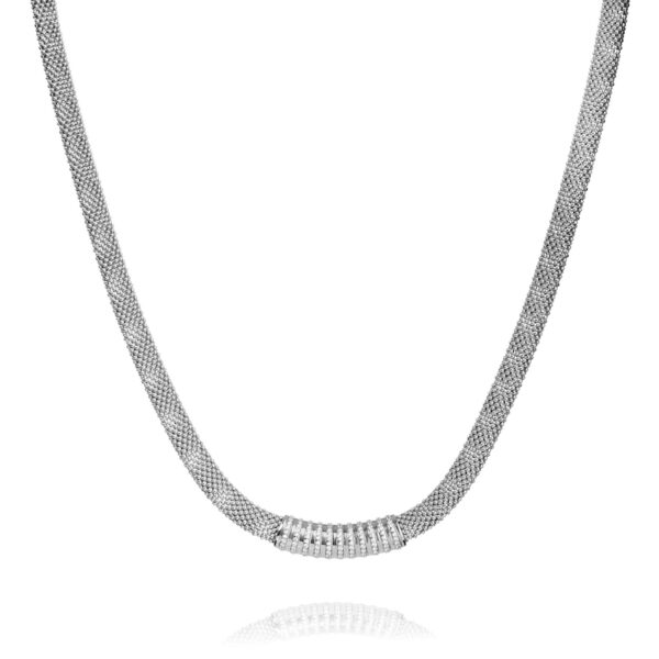 Garbo – exklusivt halsband i flätat rhodierat silver med zirkon stenar 45 cm