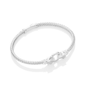 Monaco Mini Bangle – armbånd rhodineret sølv med panterhoveder og zirkonia sten one size