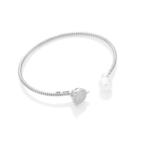 Paris bangle – armbånd i rhodineret sølv med ferskvands perle og zirkonia sten
