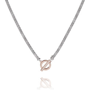 Ørskov – halskæde i rhodineret sølv med 18 karat rosaforgyldt guld og zirkonia sten 50 cm