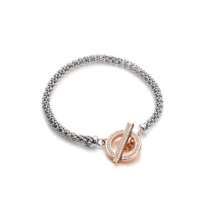 Ørskov – armbånd i rhodineret sølv og 18 karat rosaguld forgyldt med zirkonia sten 19 cm